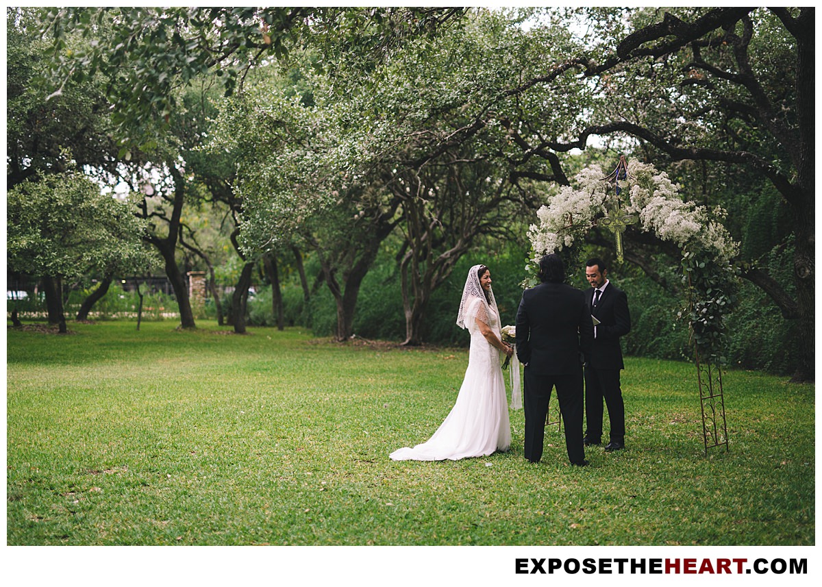 The Veranda outdoor San Antonio wedding venue bride and groom at ceremony site