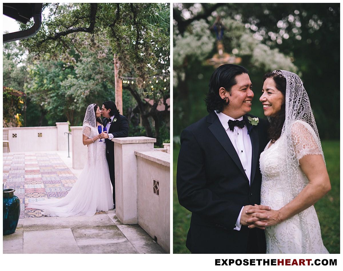 Bride and groom posing at The Veranda outdoor San Antonio wedding venue