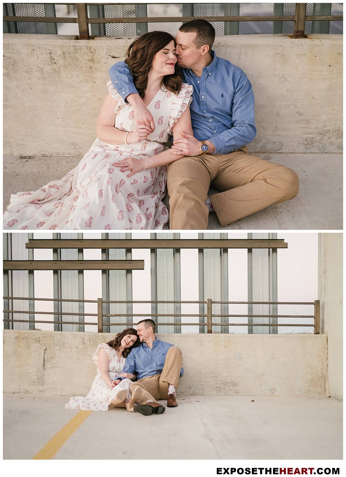 Engagement photography San Antonio style with movement and romantic styling on the rooftop at The Pearl